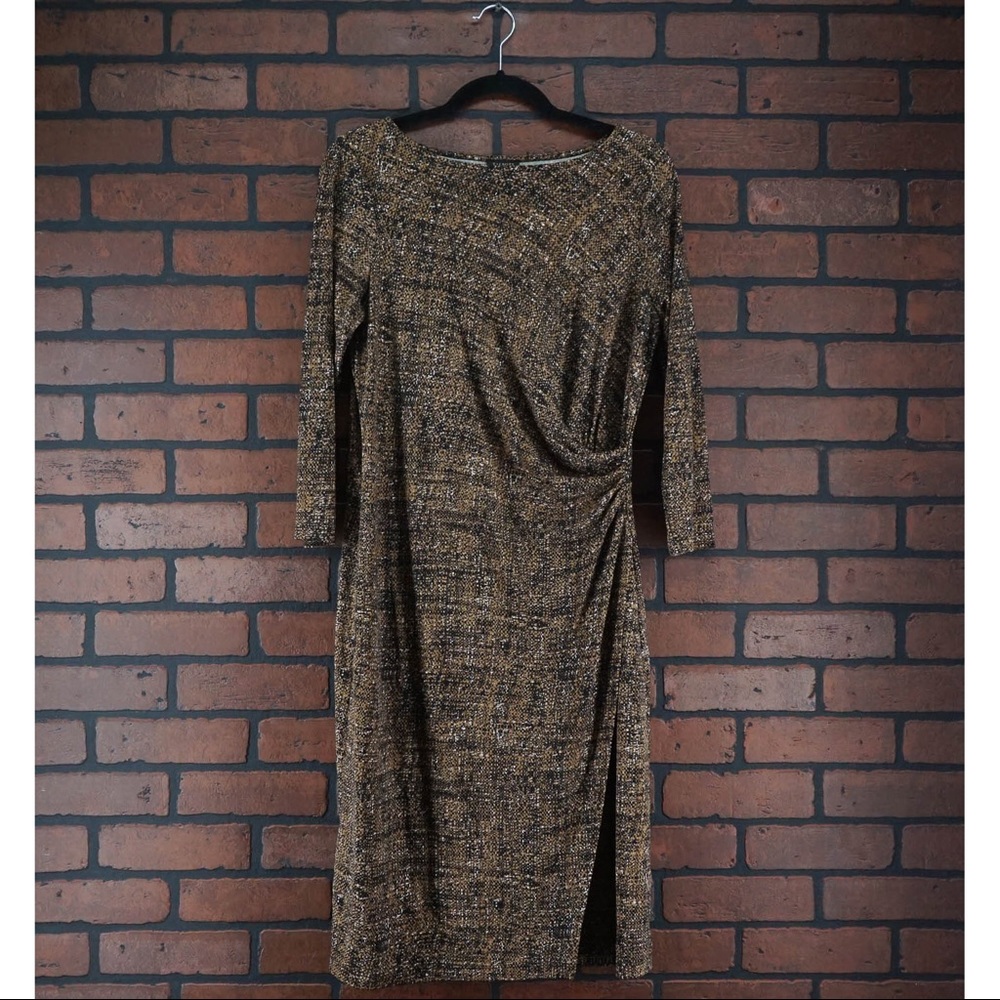 Elegant Metallic Brown Knit Sheath Dress